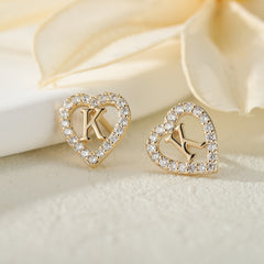 Turandoss Heart Initial Stud Earrings - Gifts for Girls, Sterling Silver Post 14K GoTurandossld Plated All Over Hypoallergenic, Birthday Gifts for Kids Toddlers Daughter
