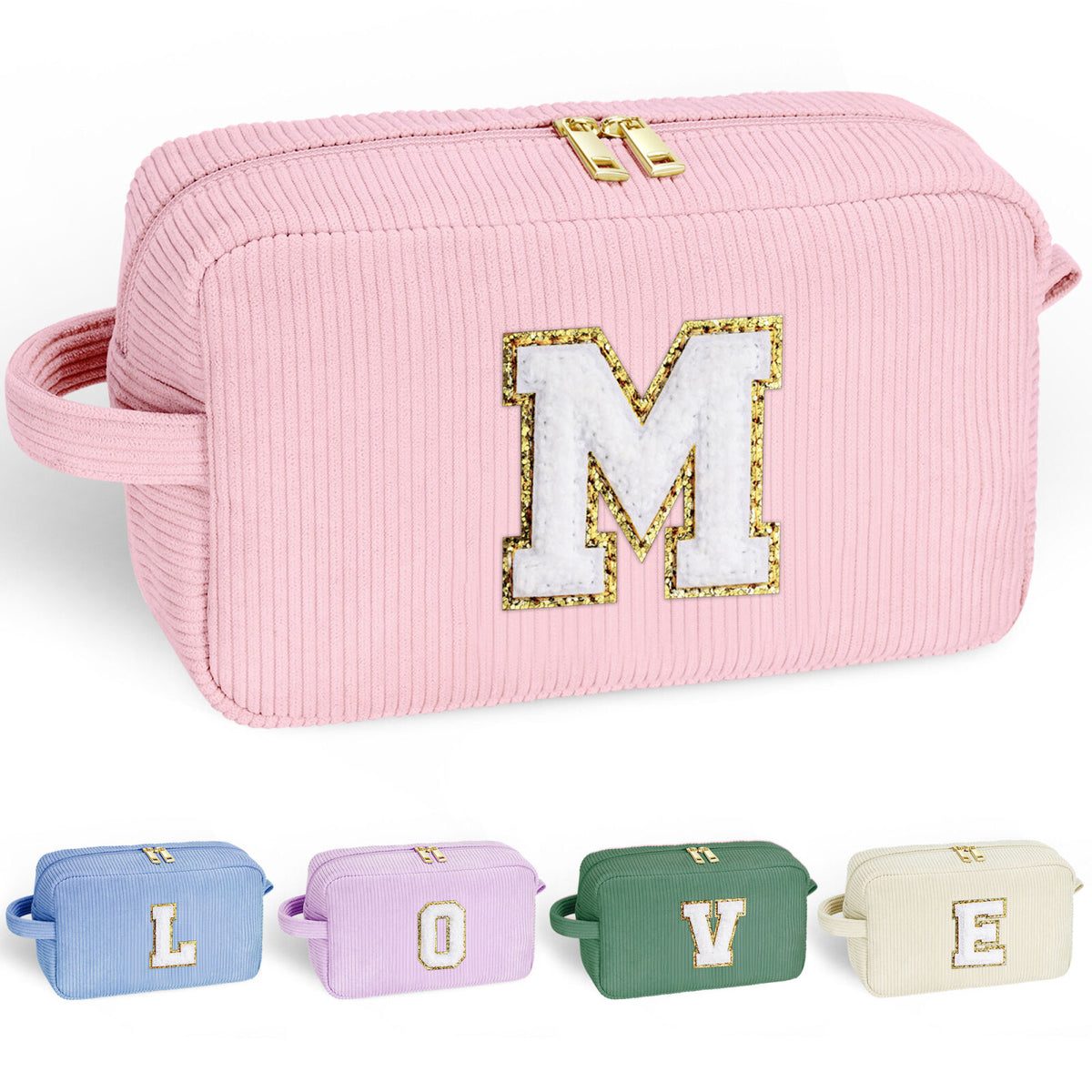 Turandoss Initial Makeup Bag for Women Girls, Makeup Bags With Handle, Travel School Essentials, Personalized Birthday Gifts for 9-13 Year Old Girl,