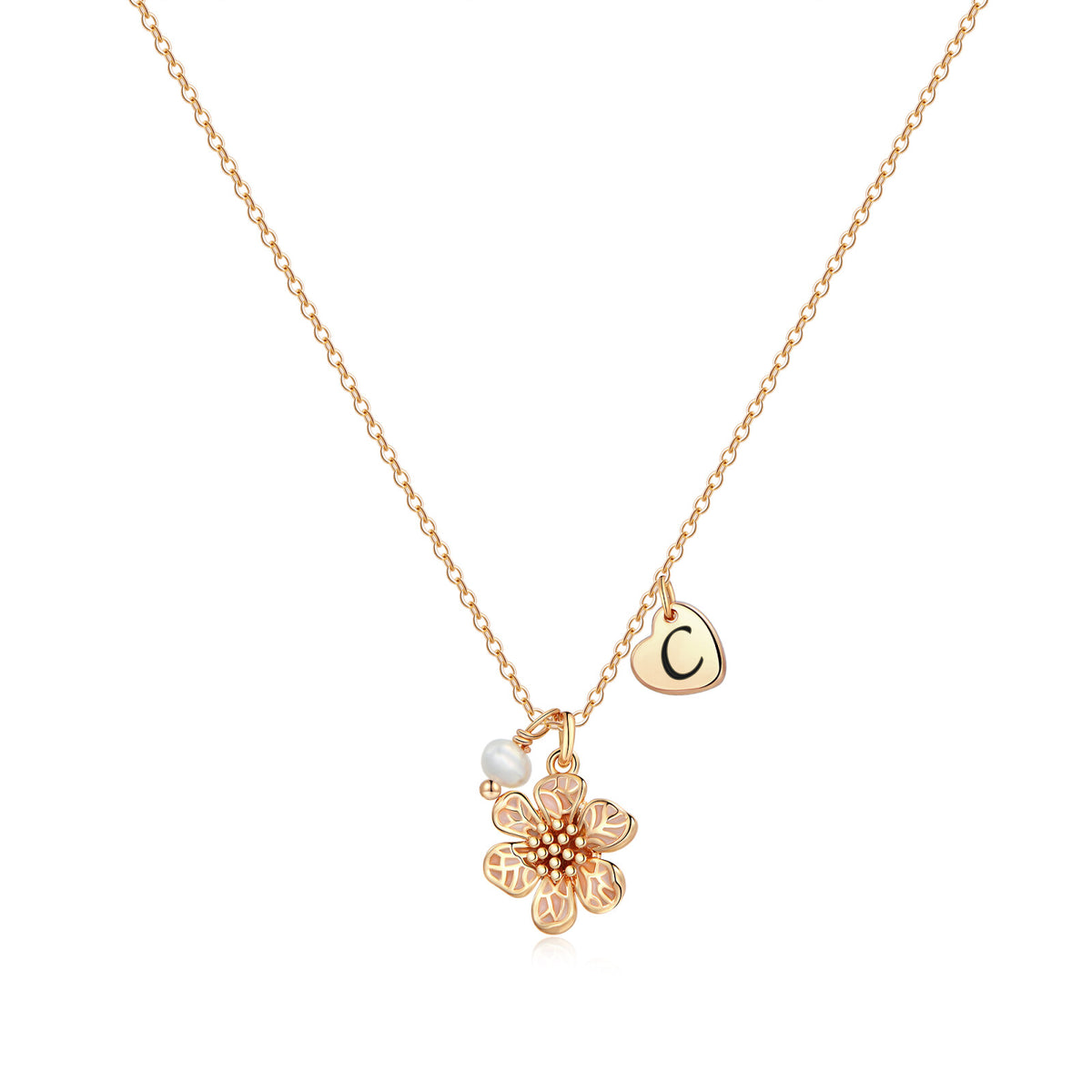 Turandoss Flower Initial Necklace for Girls  - 14K Gold Plated Flower Pendant Heart Initial Necklace Gift for Girls