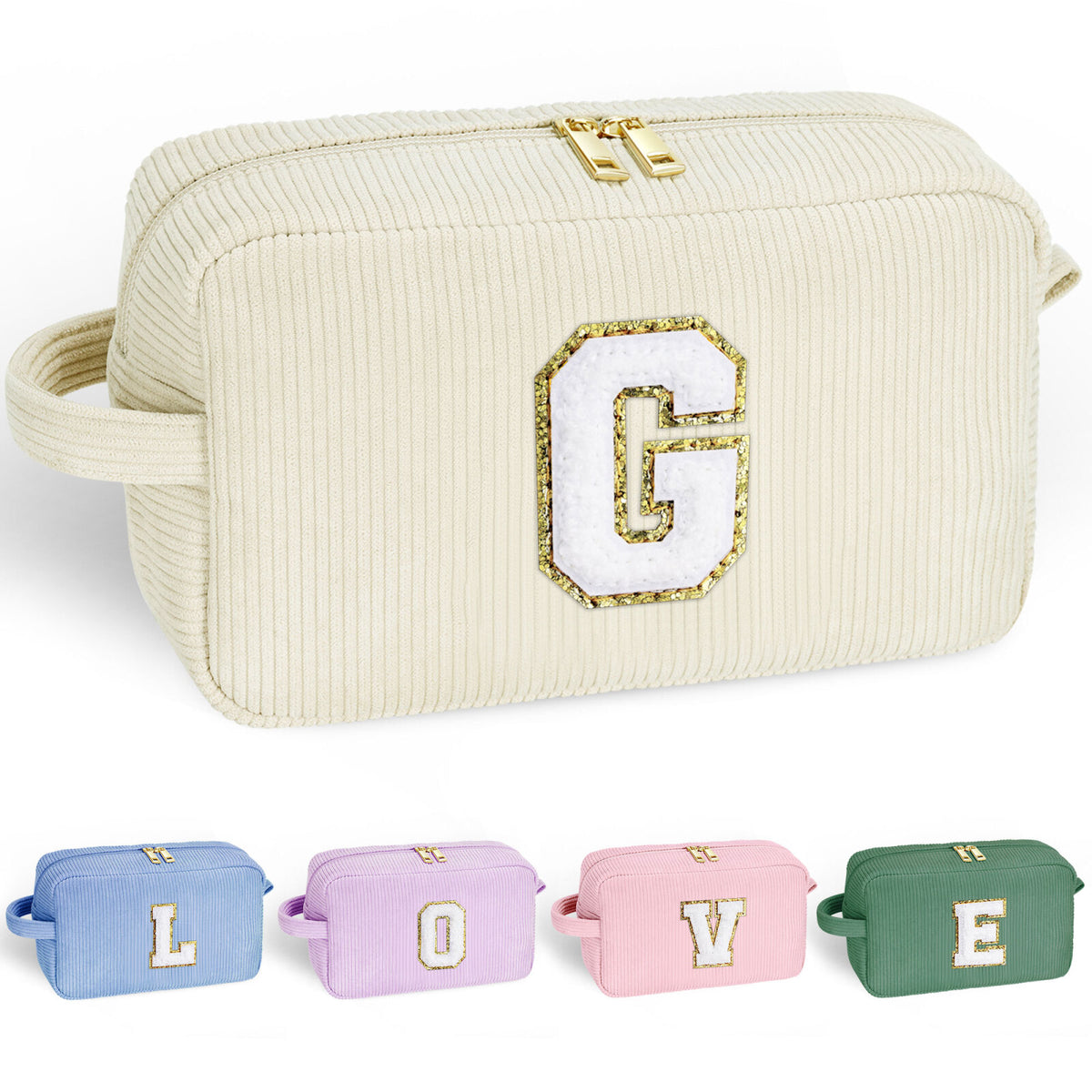 Turandoss Initial Makeup Bag for Women Girls, Makeup Bags With Handle, Travel School Essentials, Personalized Birthday Gifts for 9-13 Year Old Girl,