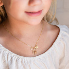 Turandoss Flower Initial Necklace for Girls  - 14K Gold Plated Flower Pendant Heart Initial Necklace Gift for Girls
