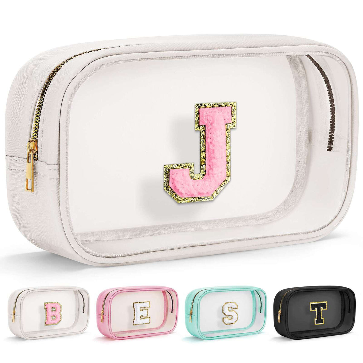 Turandoss Clear Toiletry Makeup Bag for Women Girls, Initial Makeup Pouch, Travel Essentials, Personalized Birthday Gifts for Women Teen Girl Kids