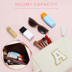 Turandoss Initial Makeup Bag for Women Girls, Makeup Bags With Handle, Travel School Essentials, Personalized Birthday Gifts for 9-13 Year Old Girl,