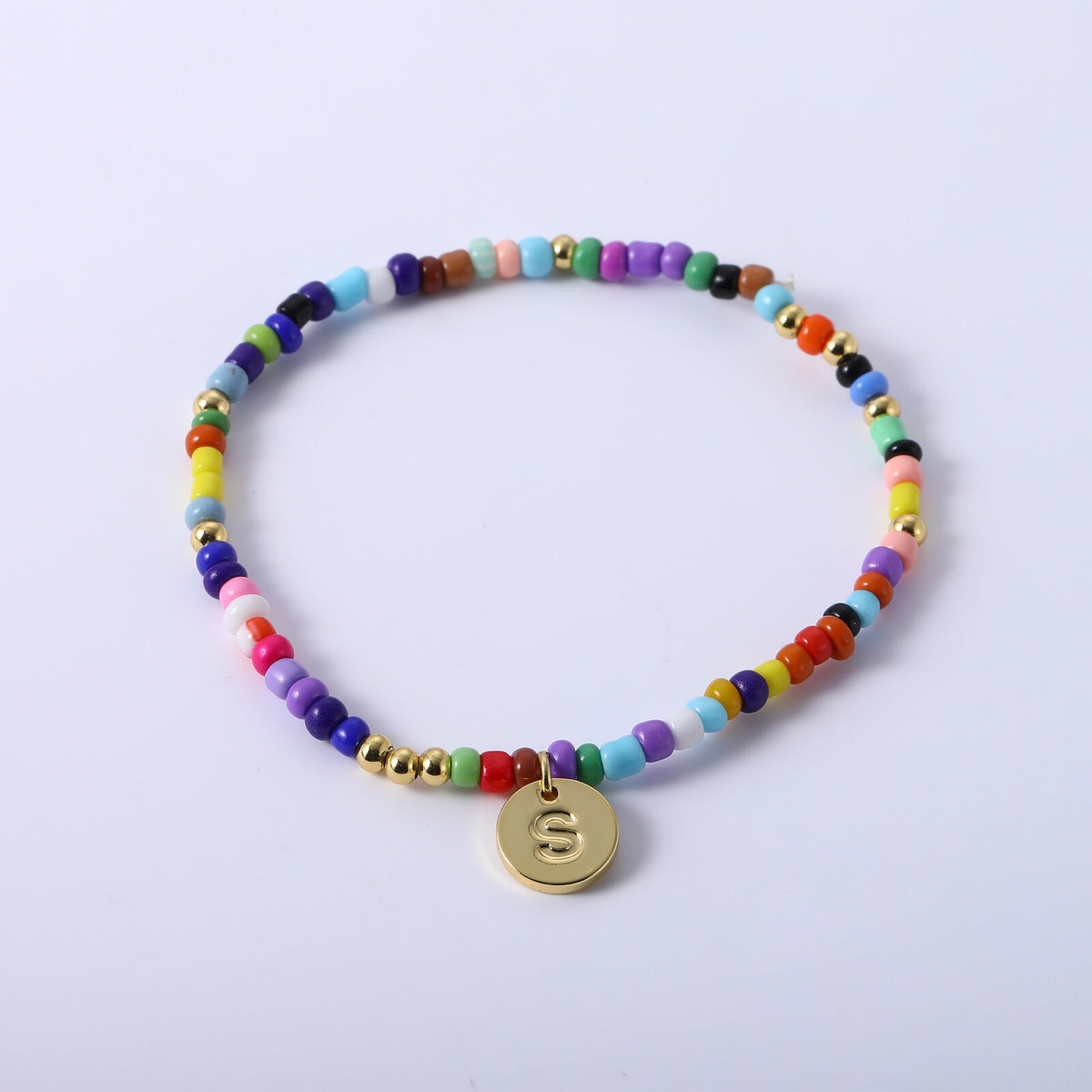 WISHSTAR Colorful Bead Initial Bracelets for Women Girls, 14K Gold Letter Charm Beaded Bracelet, Personalized Jewelry, Birthday Gifts for Women