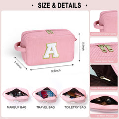 Turandoss Initial 2 Pcs Makeup Bag Set for Women Girls, Makeup Bags, Travel School Essentials, Birthday Bridesmaid Wedding Teacher Gifts for Women