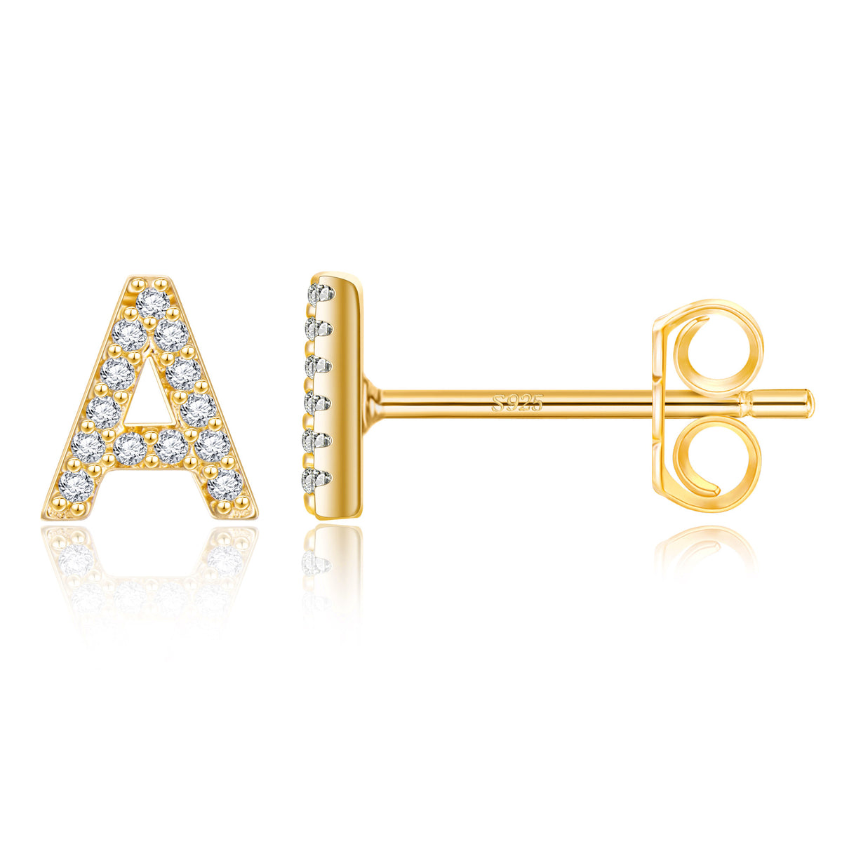 Turandoss 18K Gold Initial Stud Earrings for Women Girls - S925 Sterling Silver Post Diamond Flat Back Earring Hypoallergenic, Christmas Gifts for Her