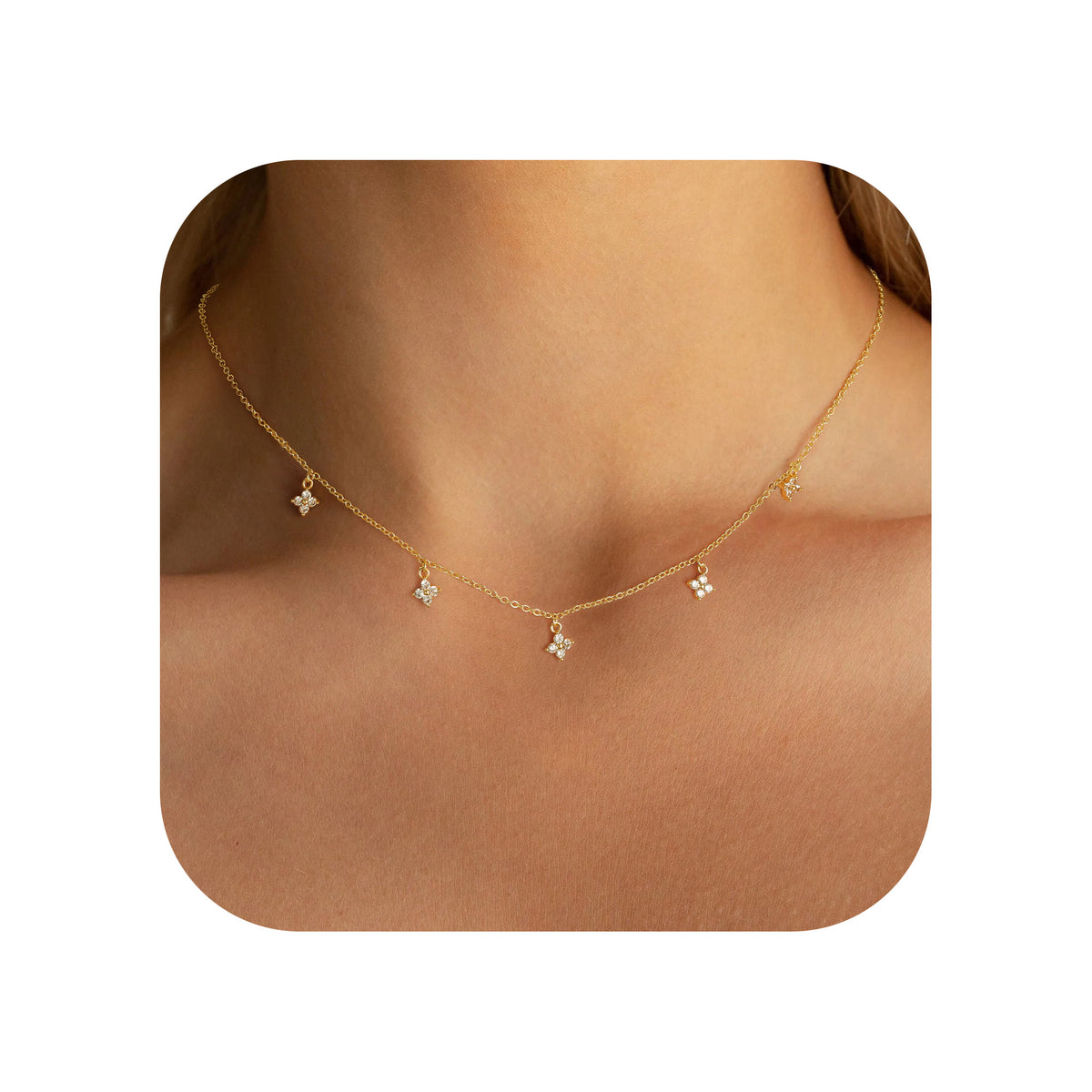 Turandoss Gold Choker Necklace for Women - Dainty 18k Gold Plated Clover Cubic Zirconia Necklaces, Wedding Prom Birthday Jewelry Gifts, 15+2.5In