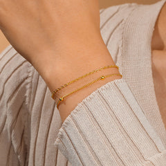 Turandoss 2PCS Dainty Layered Chain Bracelets for Women Girls, 18K Gold Cute Stack Satellite Beaded Bracelet Hypoallergenic, Jewelry Gifts for Women