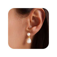 Turandoss 18K Gold Pearl Stud Earrings for Women Girls - Small Hypoallergenic Flat Back Dangle Earring Set, Diamond Clip on Earrings, Christmas Gifts