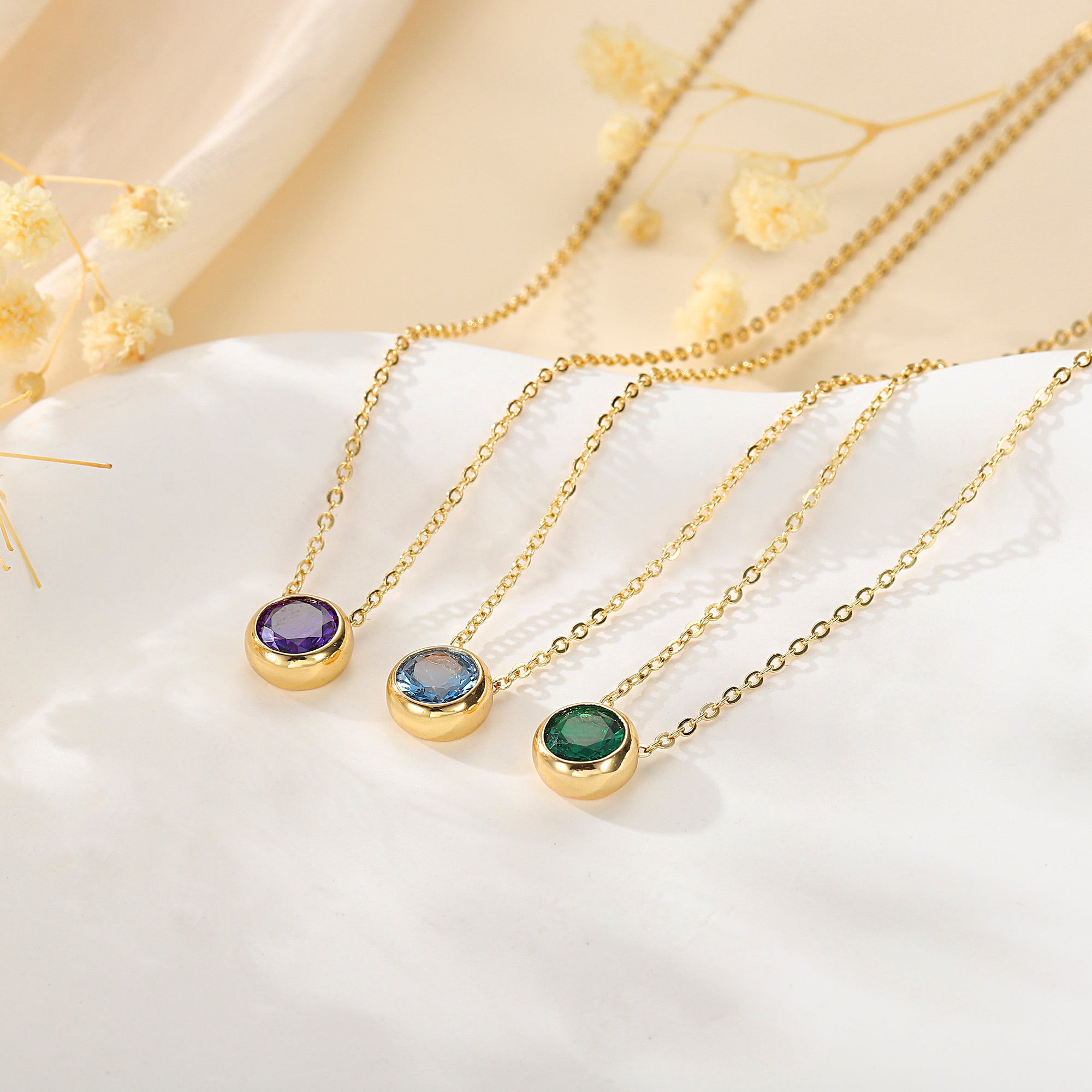 14K Gold Plated Birthstone Necklaces for Women