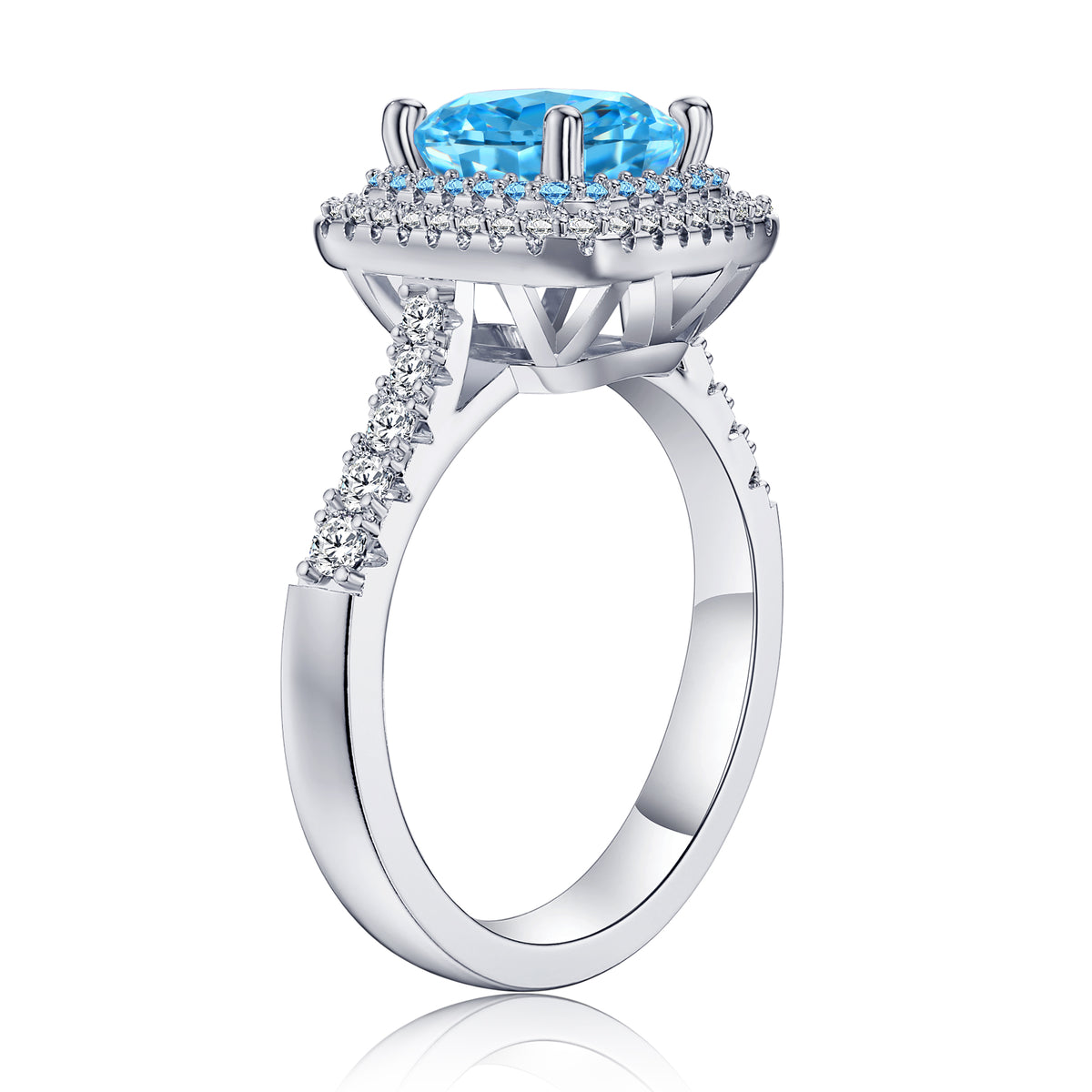 Turandoss 3.8ct Blue Gemstone Engagement Ring 925 Sterling Silver Cushion Cut Gemstone Ring Wedding Band Promise Wedding Rings for Women