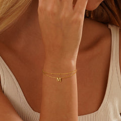 Turandoss 18K Gold Initial Bracelets for Women Girls, Dainty Layered Letter Stack Charm Bracelet, Birthday Gifts, Valentine's Day Gifts for Mom Wife