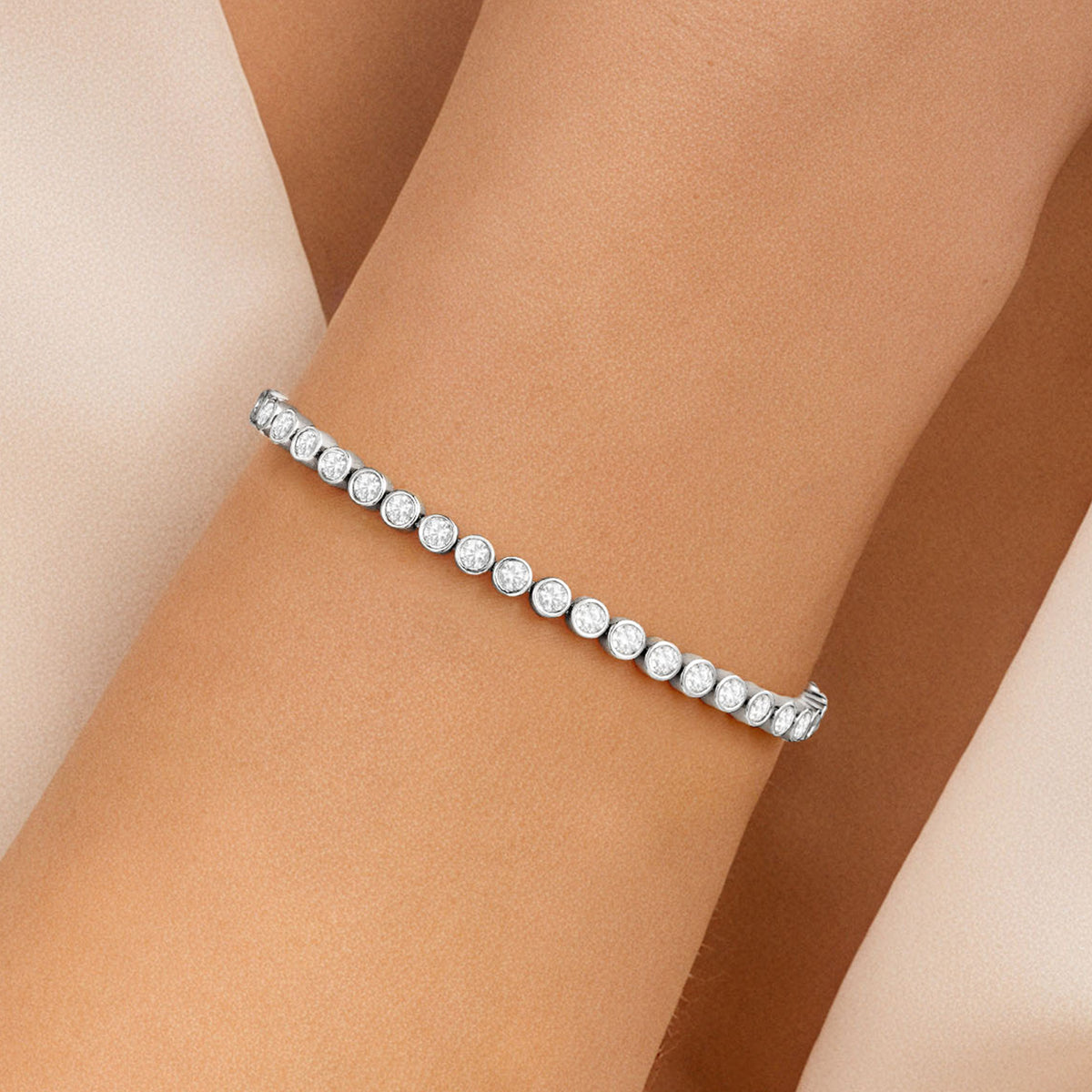 Turandoss Gold Silver Cubic Zirconia Bracelets for Women Trendy - Dainty 3mm CZ Classic Gold Bracelet, Silver Jewelry for Women, Christmas Gifts