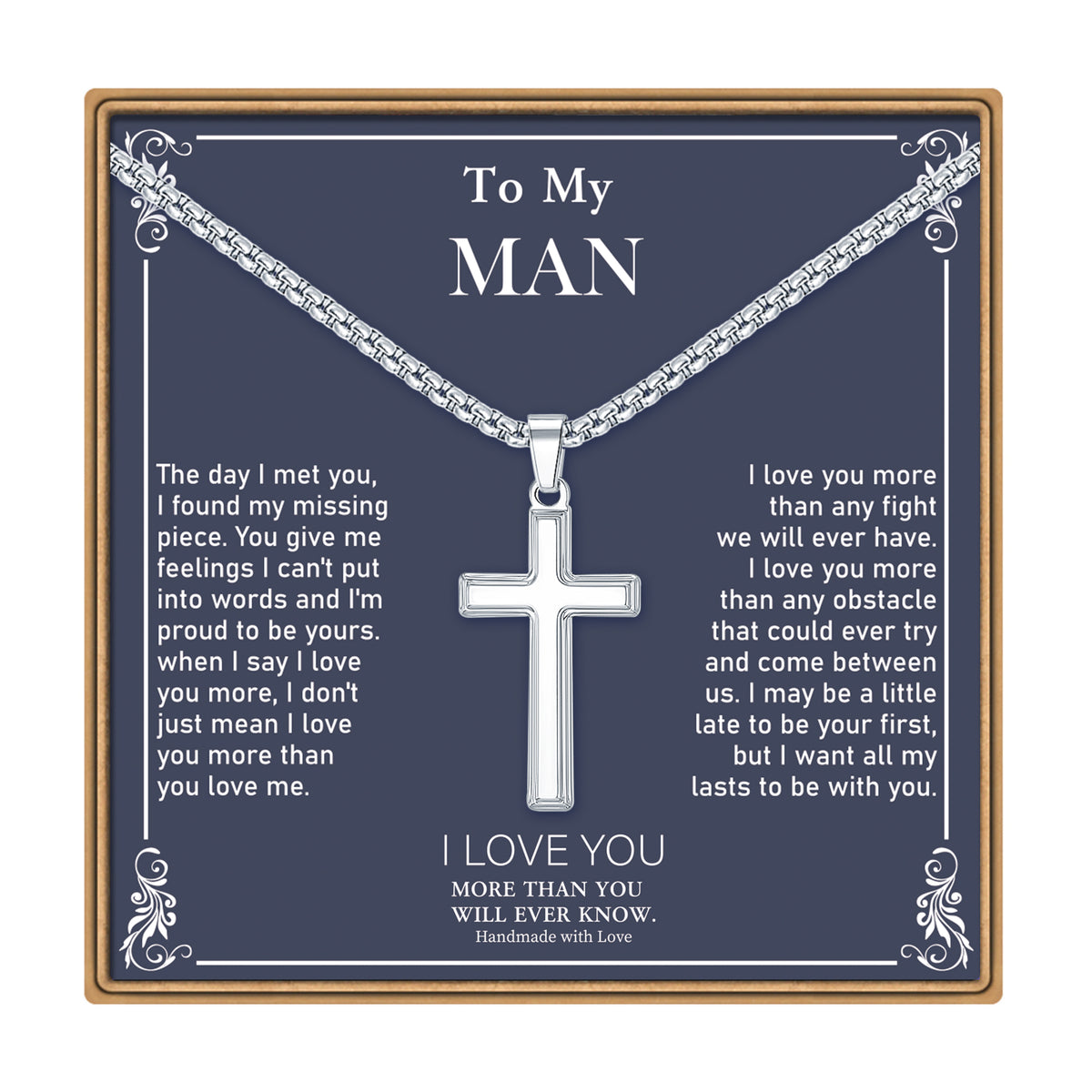 Turandoss Cross Necklace for Men Boys, Stainless Steel Cross Pendant Mens Cross Necklace, Birthday Gift for Him, Valentine's Day Gifts from Wife