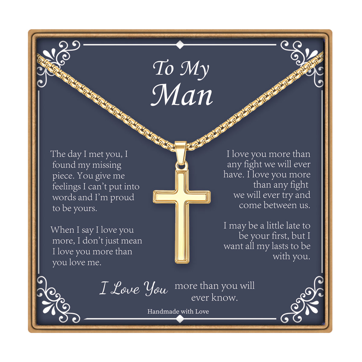 Turandoss Cross Necklace for Men Boys, Stainless Steel Cross Pendant Mens Cross Necklace, Birthday Gift for Him, Valentine's Day Gifts from Wife