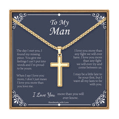 Turandoss Cross Necklace for Men Boys, Stainless Steel Cross Pendant Mens Cross Necklace, Birthday Gift for Him, Valentine's Day Gifts from Wife