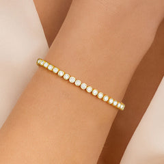 Turandoss Gold Silver Cubic Zirconia Bracelets for Women Trendy - Dainty 3mm CZ Classic Gold Bracelet, Silver Jewelry for Women, Christmas Gifts