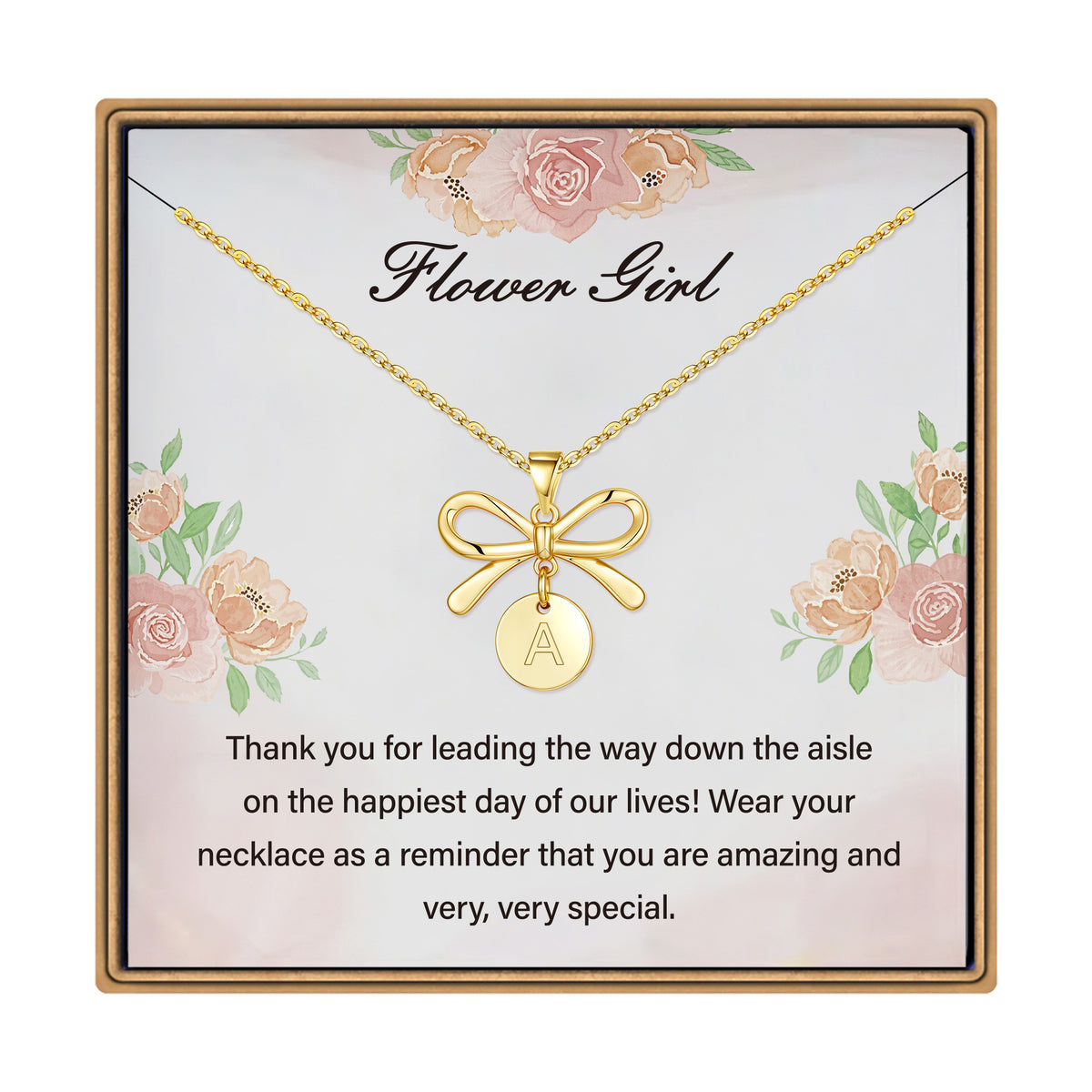 Turandoss Dainty Gold Initial Necklace for Girls Women, Bowknot Disc Necklaces, Flower Girl Gift - Necklace Gifts for Little Girls from Bride, 16+2.5