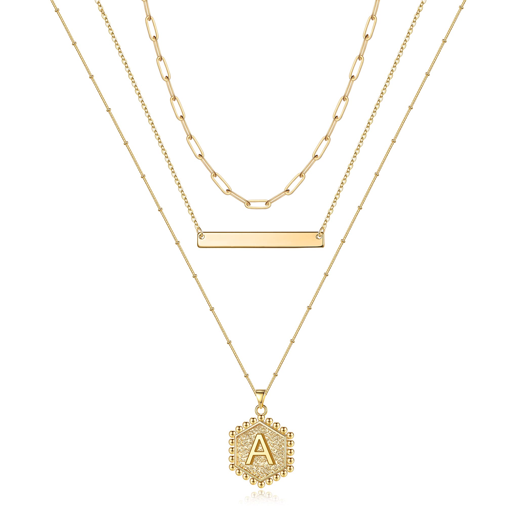 Gold Layered Initial hexagon letter Necklace for Women