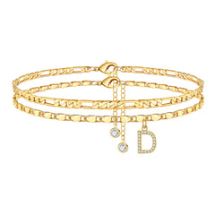 Turandoss Initial Anklets for Women 14K Gold Plated Adjustable Chain Dainty CZ Letter Charm Ankle Bracelet Summer Jewelry Mothers Day Birthday Gift for Women