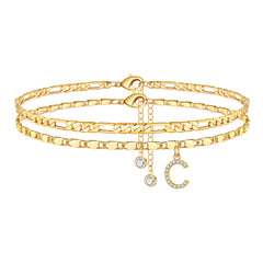 Turandoss Initial Anklets for Women 14K Gold Plated Adjustable Chain Dainty CZ Letter Charm Ankle Bracelet Summer Jewelry Mothers Day Birthday Gift for Women