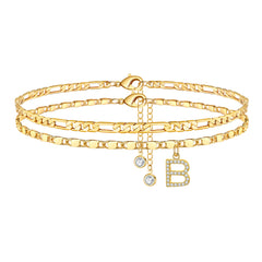 Turandoss Initial Anklets for Women 14K Gold Plated Adjustable Chain Dainty CZ Letter Charm Ankle Bracelet Summer Jewelry Mothers Day Birthday Gift for Women