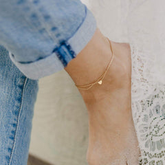 Turandoss Layered Heart Initial Anklets for Women 14K Gold Plated Adjustable Chain Letter A-Z Charm Ankle Bracelet Jewelry Birthday Gift for Women Girls