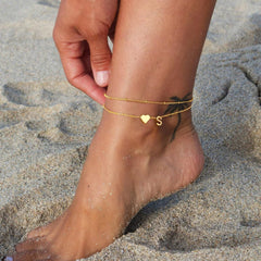 Turandoss 14K Gold Plated Initial Ankle Bracelets for Women - Layered Heart Letter A-Z Dainty Anklets for Women Waterproof, Anklets Jewelry Personalized Birthday Gifts for Women Teen Girls