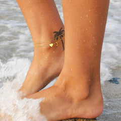 Turandoss 14K Gold Plated Initial Ankle Bracelets for Women - Layered Heart Letter A-Z Dainty Anklets for Women Waterproof, Anklets Jewelry Personalized Birthday Gifts for Women Teen Girls