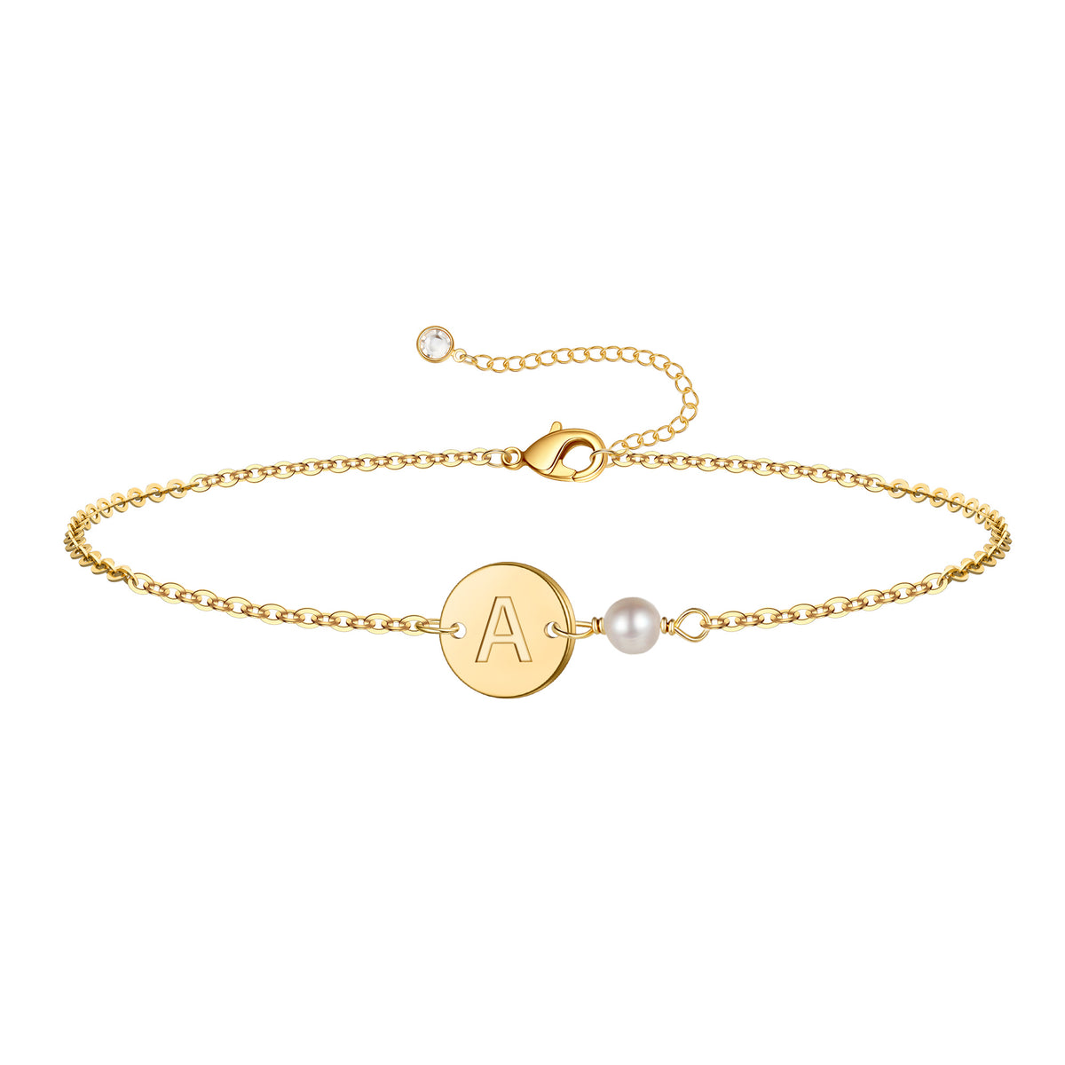 Turandoss 18K Gold Initial Bracelets for Women Girls - Dainty Coin Disc Letter Link Charm Bracelet, Pearl Bracelet, Christmas Gifts for Women Girls