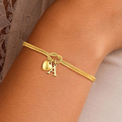 Turandoss 18K Gold Heart Initial Bracelet for Girls Women, Knot Charm Letter Bracelets for Kids, Birthday Gifts, Valentine's Day Gift for Girls Women
