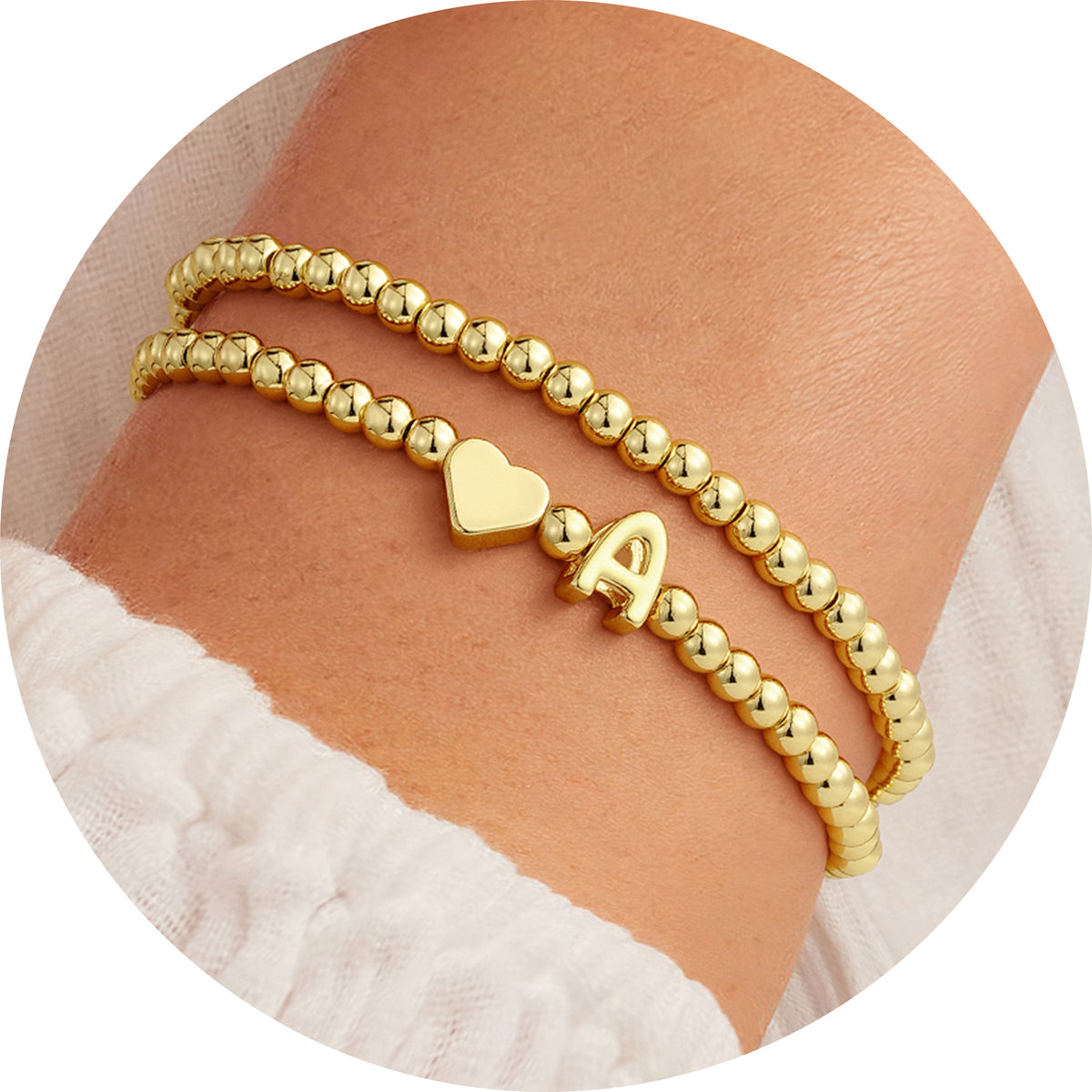 Turandoss Gold Plated Heart Initial Bracelets for Women Girls, Layered Beaded Bracelet for Kids, Graduation Gifts for Women, Girls, 2026, 7Inches