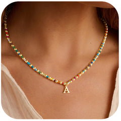 Turandoss Dainty 14K Gold Plated Letter A Colorful Initial Beads Pendent Necklace Jewelry Personalized Birthday Gifts for  Women Her Mom Wife Idea