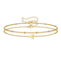 Turandoss 18K Gold Initial Bracelets for Women Girls, Dainty Link Chain Stack Letter Bracelet, Birthday Gift, Valentine's Day Gifts for Women Girls