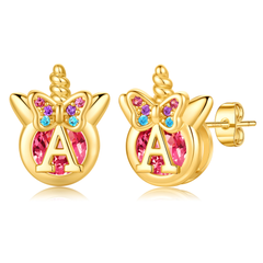 Turandoss 18K Gold Unicorn Earrings for Girls Women, Hypoallergenic Cubic Zirconia Earring for Kids, Birthday Gift, Valentine's Day Gifts for Girls