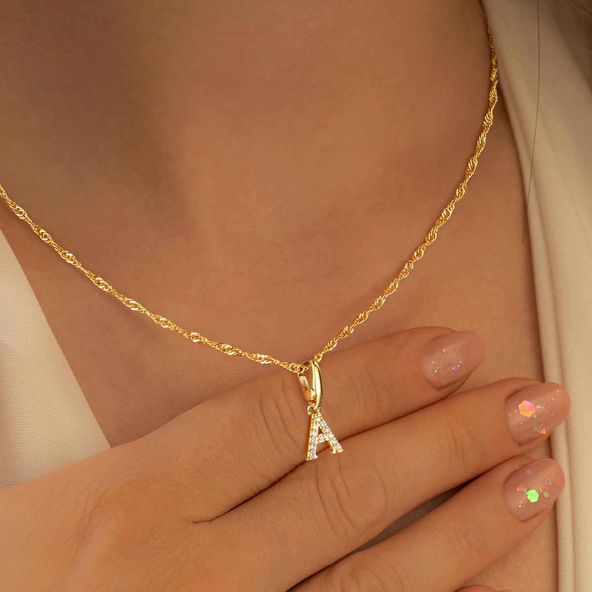 Turandoss 18K Gold Initial Necklace for Women Girls - 14 Karat Zircon Pendant Necklace, Gold Jewelry for Women, Birthday Gifts for Girls, 16+2In, A