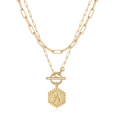 Turandoss Gold Plated Initial Necklace for Women Girl, Pendant Tag Letter Necklaces, Jewelry, Graduation Gifts for Women, Girls, 2026, 14+2.5/20In