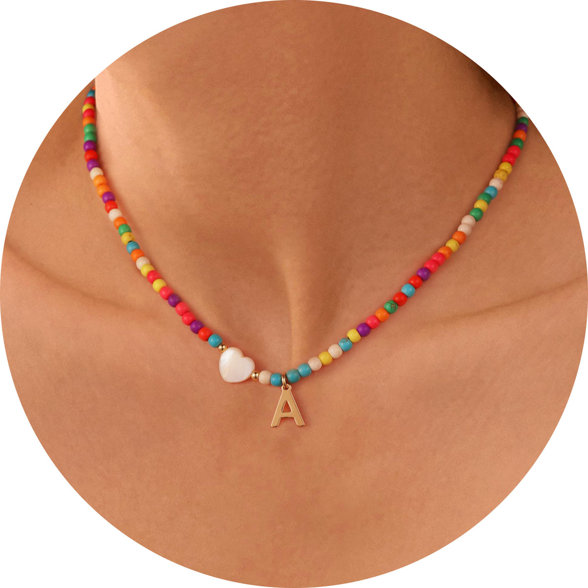 Turandoss Colorful Beaded Initial Necklaces for Girls Women, Gold Choker Necklace for Teen Girl, Teen Girl Gifts Trendy Stuff, Gifts for Girls 8-18