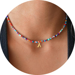 Turandoss Colorful Beaded Initial Necklaces for Girls Women, Gold Choker Necklace for Teen Girl, Teen Girl Gifts Trendy Stuff, Gifts for Girls 8-18