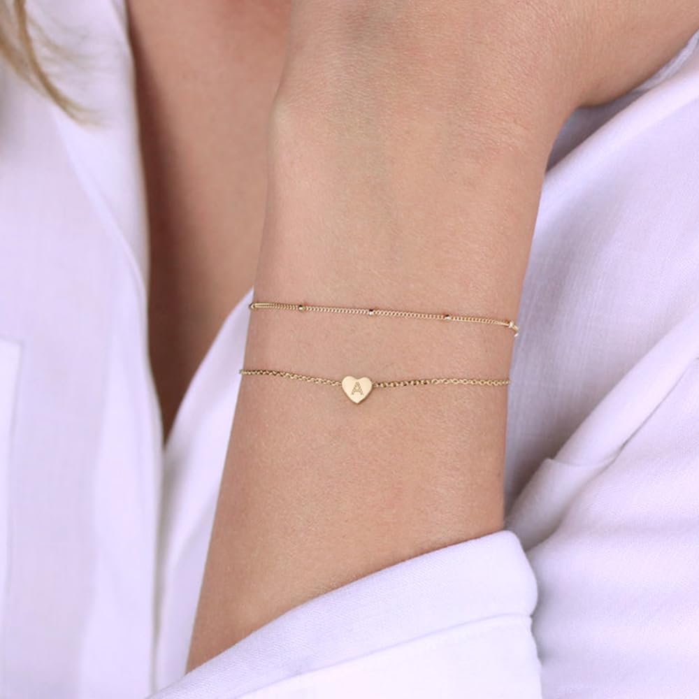 Dainty Heart Initial Bracelets
