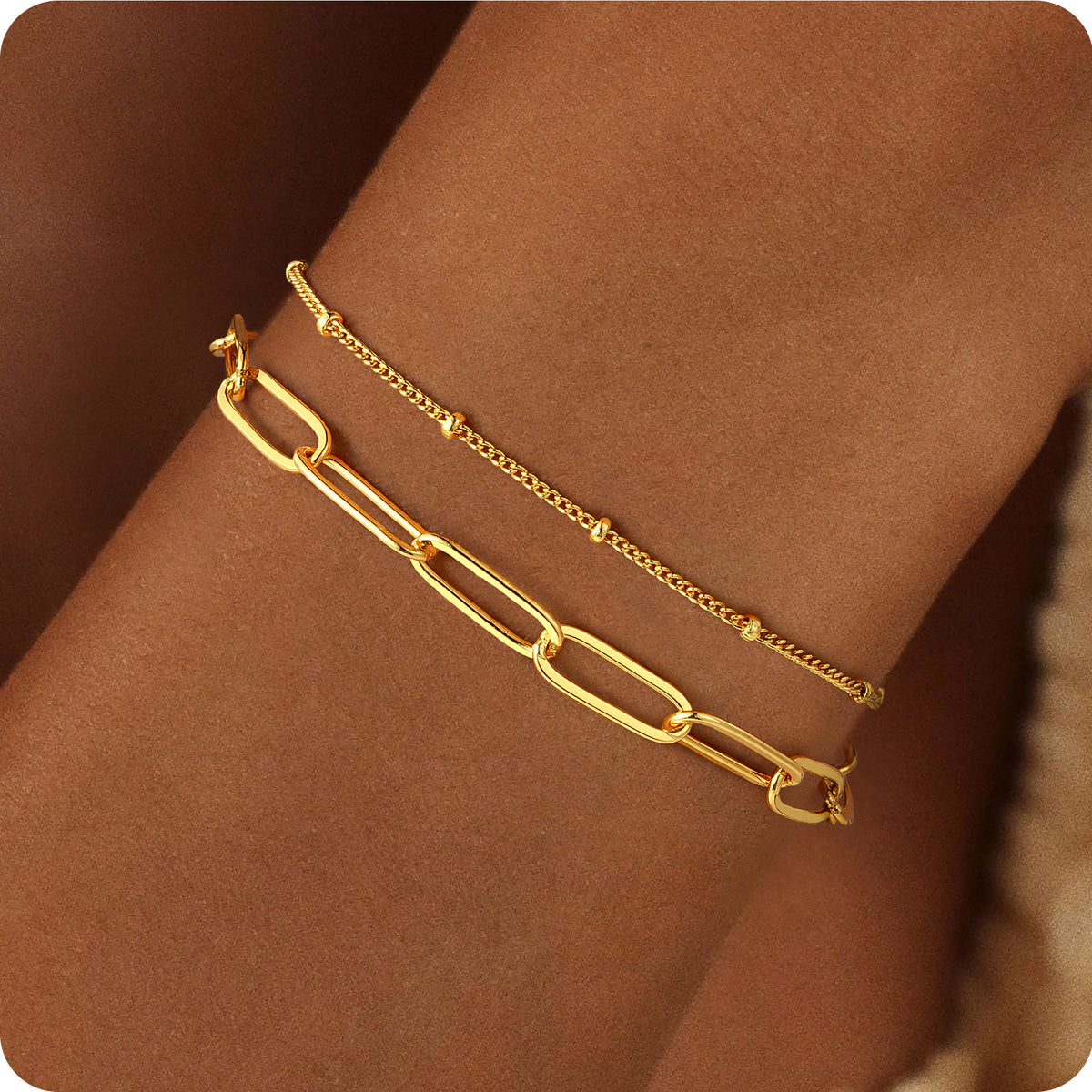 Turandoss Dainty Gold Bracelets for Women, Adjustable Layered Paperclip Chain Bracelet Non Tarnish, Gold Jewelry for Women, Birthday Gifts for her