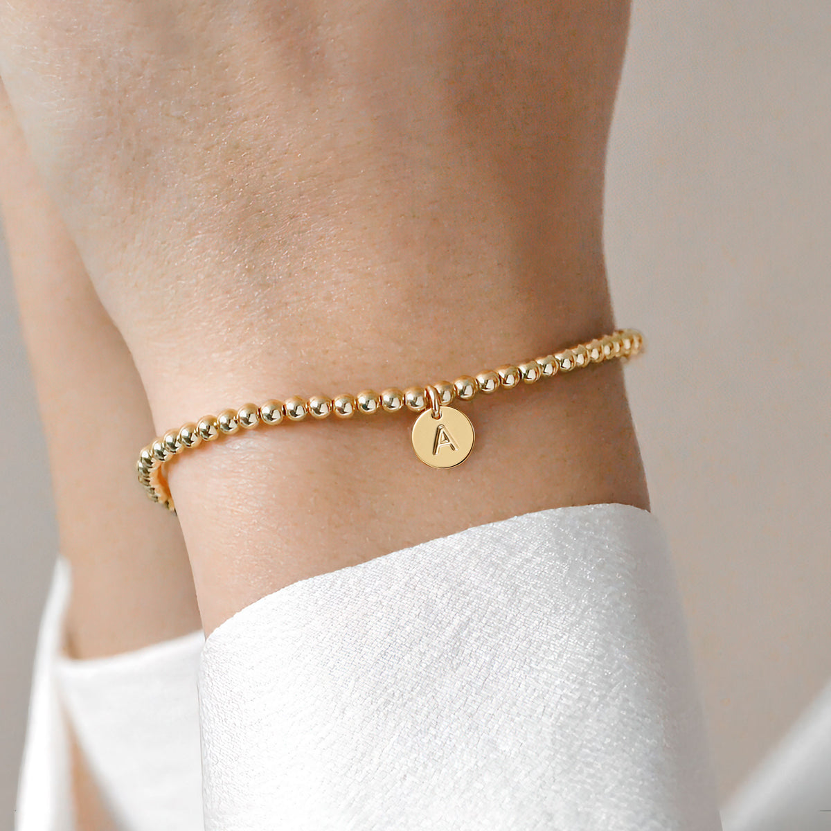 Dainty 14K Gold Plated Initial Charm Disc Bracelet