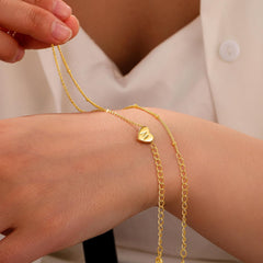 Turandoss 14K Gold Plated Dainty Charm Heartlayered Initial Link Bracelet for Women Letter A-Z Jewelry Personalized Birthday Wedding Gift for Women Girls
