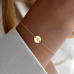 Turandoss Gold Initial Bracelet for Women - 18K Gold Plated Initial T Personalized Letter Bracelet for Women, Dainty Coin Disc Link Charm Bracelet Womens Jewelry Birthday Wedding Gift for Women Girls