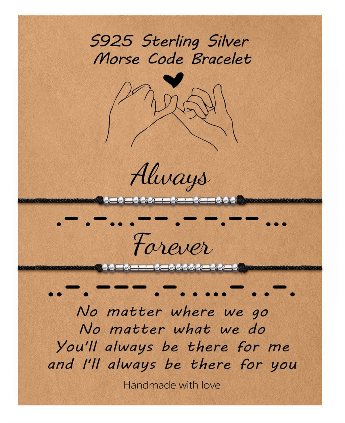 Turandoss Always and Forever Morse Code Bracelets for Women S925 Sterling Silver Beads Couples Set Pinky Promise Matching Jewelry for Couples Best Friends Always Forever Jewelry Valentine Gifts
