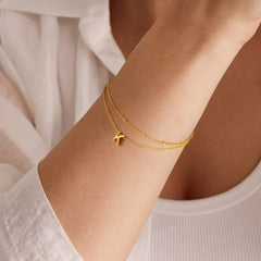 Turandoss Dainty Charms 18K Real Gold Plated Initial A-Z Simple Layered Bracelets Set for Women Friends Girls Kid Jewelry Set Personalized Birthday Gifts for Women Teen Girl Toddler Fashion