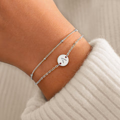 Turandoss 14K Gold Plated Dainty Charm Disc Layered Initial Link Bracelet for Women Letter Jewelry Birthday Teacher Appreciation Mothers Day Graduation Gifts for Her Mom Kids Teen Girls Wife Ideas