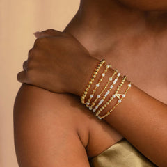 Turandoss 6 Pcs Stacked Beaded Boho Handmade Pearl Initial Bracelet for Women Girls Gifts, Dainty Bracelets for Women, A-Z Letter Bracelet Strand Stretch Jewelry Set Birthday Bridesmaid Wedding Gifts