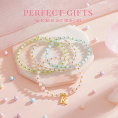 Turandoss 4Pcs Crystal Charms Initial A-Z Bracelets Set Pink/Blue/White/Green Beaded Stretch Bracelet for Women Girls Kid Jewelry Set Personalized Birthday Gifts for Teen Girl Toddler Fashion