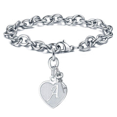Turandoss Heart Initial Bracelets for Girls Engraved 26 Letters Charms Stainless Steel Trendy Jewelry Birthday Teacher Appreciation Mothers Day Graduation Gifts for Her Mom Kids Teen Girls Wife Ideas
